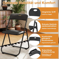 Klapstoel, set van 4, klapstoelen tot 159 kg, van metaal en pvc, waterdicht als campingstoel, tuinstoel, stabiele klapstoel voor keuken, eetkamer, binnen en buiten, eenvoudig, zwart