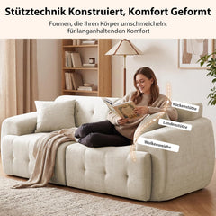 COMHOMA Bank 2-zits, 180 x 86 x 40 cm, vloerbank, bank met rugleuning, kussen en armleuning, moderne stoffen bank voor woonkamer, woning, kantoor, geen montage, beige
