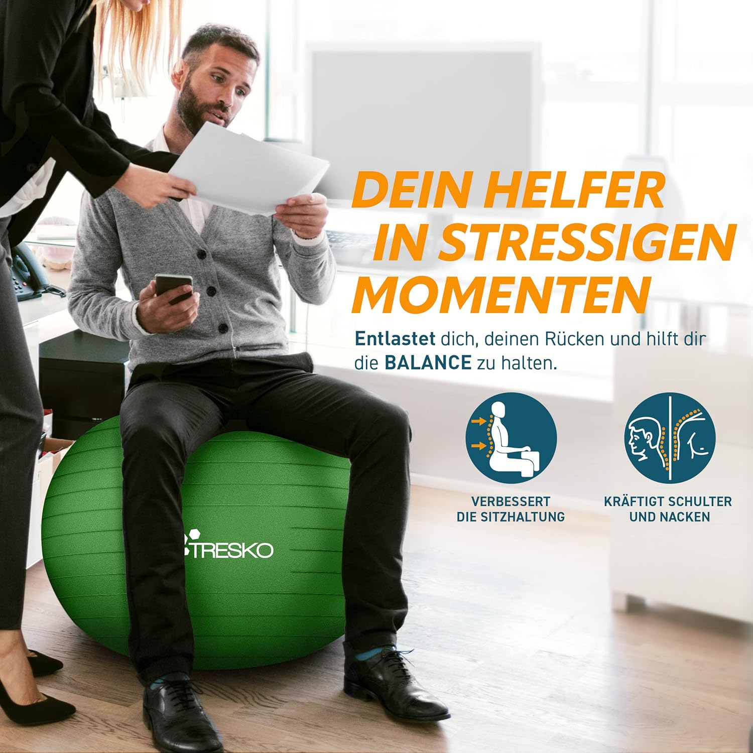 Fitness bal - Yoga bal - Pilates bal - Zwangerschapsbal - 65cm - Groen