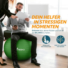 Fitness bal - Yoga bal - Pilates bal - Zwangerschapsbal - 75 cm - Groen - TRESKO