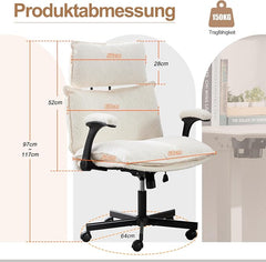 UEV Bureaustoel met schommelfunctie, stoel van imitatiebont, computerstoel, gamestoel, draaistoel voor studeerkamer, slaapkamer, kantoor, Beige