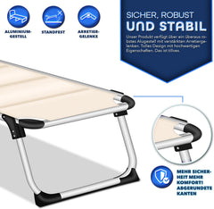 tillvex Zonneligstoel met dak en hoofdkussen, tuinstoel, inklapbaar, strandstoel met verstelbare rugleuning, aluminium ligstoel (beige, ligstoel met bekleding Premium)