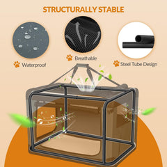 Hondenbox, opvouwbaar, draagbare en ademende 3-deurs hondentransportbox, opvouwbaar, met reflecterende versieringen en opbergtas, binnen en buiten, grijs, 106,7 x 71,2 x 71,2 cm