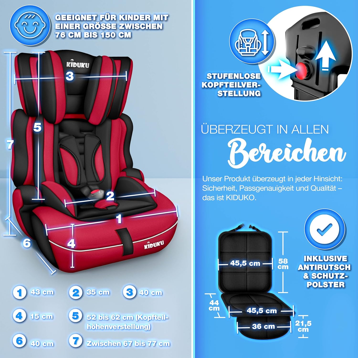 KIDUKU® Autostoeltje - Kinderzitje - Veiligheidsgordel - Rood