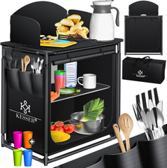 KESSER® Campingkeuken, incl. draagtas en bekerset, campingkast, vouwkast, met aluminium frame, reiskeuken, keukenbox, tentkast, outdoor camping keuken, zwart/zwart, type F2