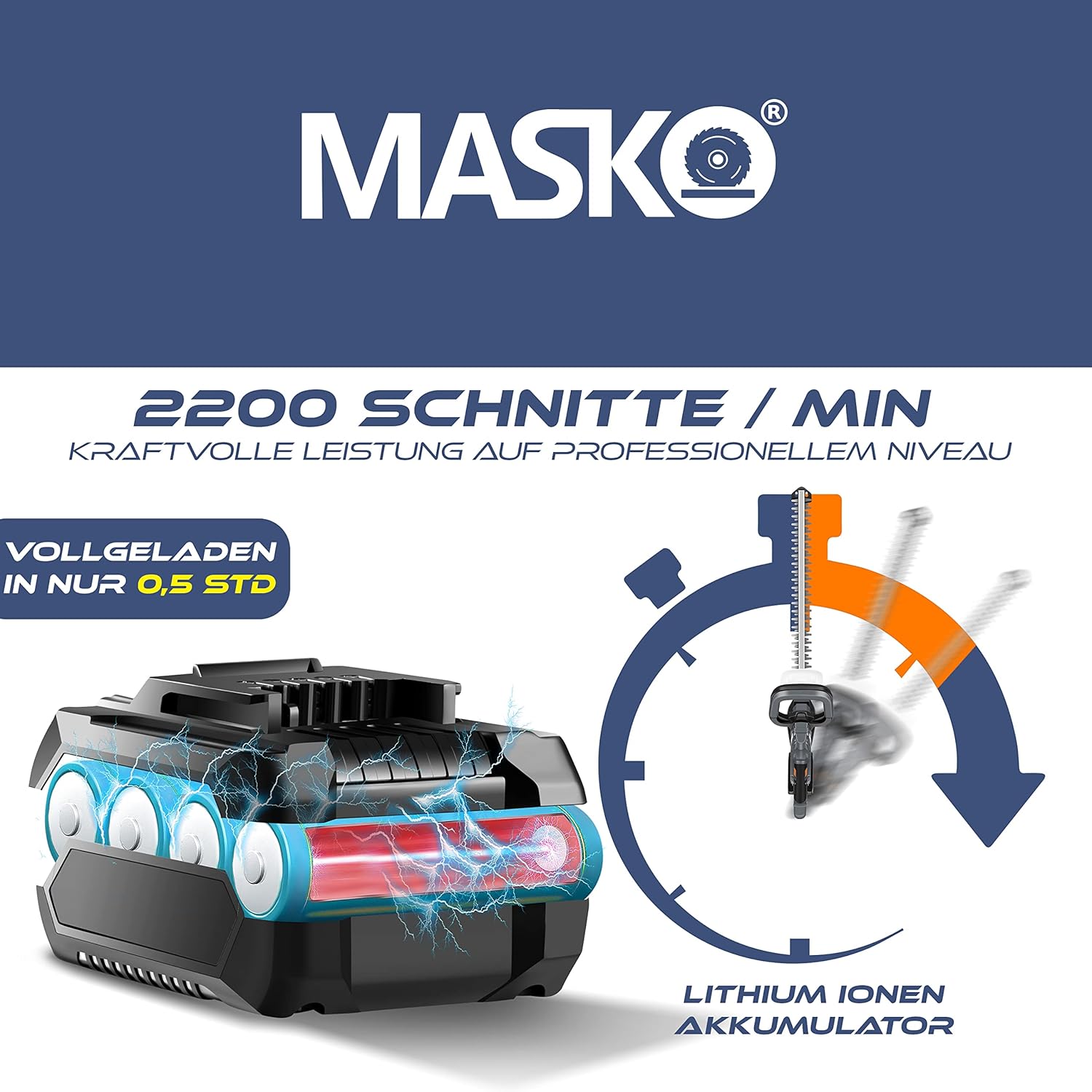 MASKO® Accu Heggenschaar - 57cm snijlengte - Grijs