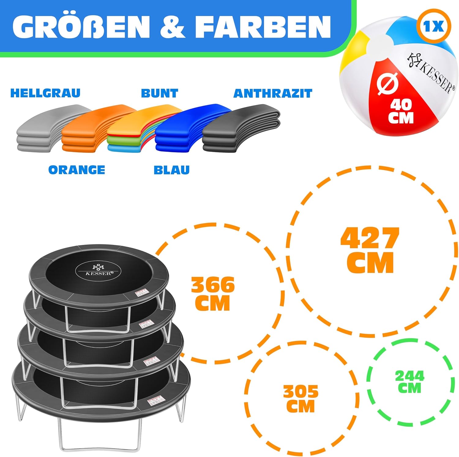 KESSER® Trampoline Randafdekking - Rand - Ø305cm - Grijs