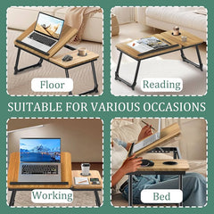 Bedtafel - Laptoptafel - Bank tafeltje - Ontbijttafeltje - 63x27x33 cm - Bruin - ST