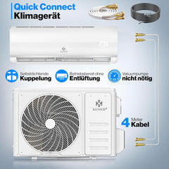 KESSER® Split Airconditionerset Quick Connect – WiFi & App Airconditioner met verwarmings- en koelfunctie, wandmodel met koperen leidingen, 12000 BTU, 3,4 kW, koelmiddel R32, inclusief montagemateriaal