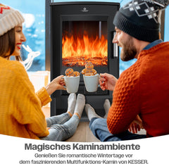 KESSER® Elektrische open haard met verwarming, panorama-kijkvenster, ventilatorkachel, 9 led-vlameffect, kleurmodi, afstandsbediening, wifi-app, 900/1800 W, elektrisch haardvuur, met thermostaat,