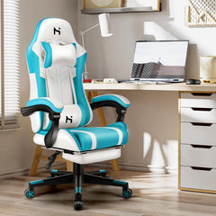 Ergonomische Bureaustoel -  Office Chair - Gamestoel - Volwassenen - Wit/Blauw - HLDIRECT - ZY04