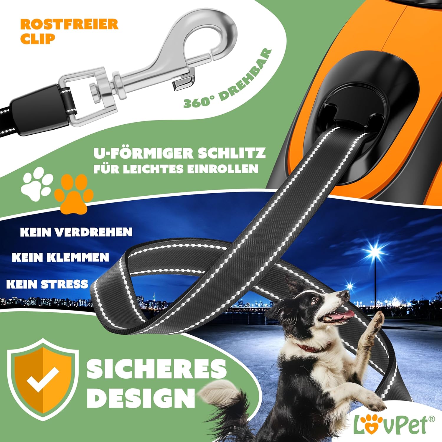Lovpet® Hondenriem - Rollijn - 3 meter - Antislip - Oranje