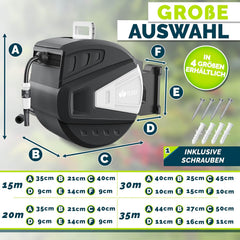 tillvex Slanghaspel, water met wandhouder + draaggreep, slanghaspel met handdouche en tuinslang, 180 graden draaibaar, wandslangbox met automatisch oprolmechanisme (zwart, 35 m)