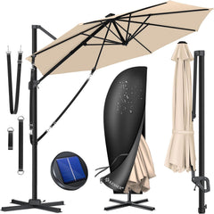 KESSER® Parasol, zweefparasol, SUN rond XL Ø330 cm, 7-voudig verstelbaar, draaibaar, kantelbaar, groot, 360 graden draaibaar, tuinscherm met zwengel, zonbescherming UV50+, incl. windscherm & afdekking