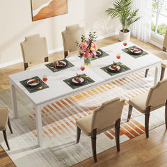 Tribesigns Eettafel, industriële keukentafel voor 6 - 8 personen, 200 x 70 x 75 cm, rechthoekige eettafel met robuuste metalen poten, voor eetkamer, keuken, woonkamer, wit
