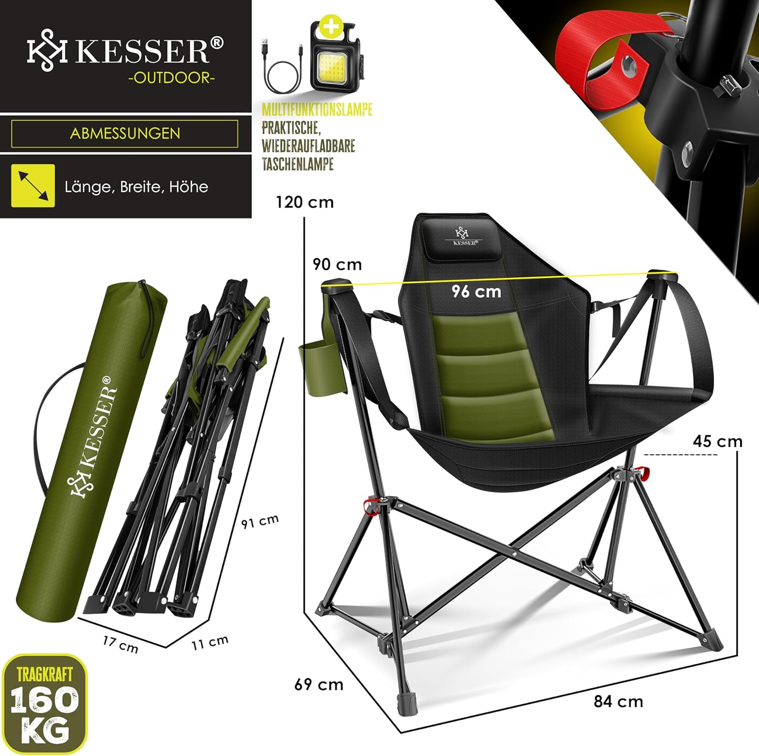 KESSER® Campingstoel - Visstoel - Vouwstoel - Khaki