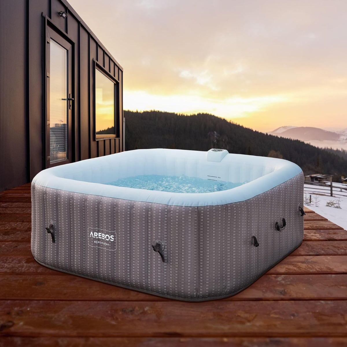 Arebos Spa Whirlpool 2400 W, in-outdoor zwembad, voor 6 personen, 185 x 185 cm, 130 massagejets, 910 l met verwarming, opblaasfunctie met één druk op de knop, inclusief afdekking, bubbelspa en