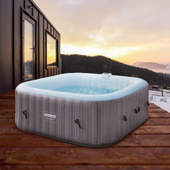 Arebos Spa Whirlpool 2400 W, in-outdoor zwembad, voor 6 personen, 185 x 185 cm, 130 massagejets, 910 l met verwarming, opblaasfunctie met één druk op de knop, inclusief afdekking, bubbelspa en