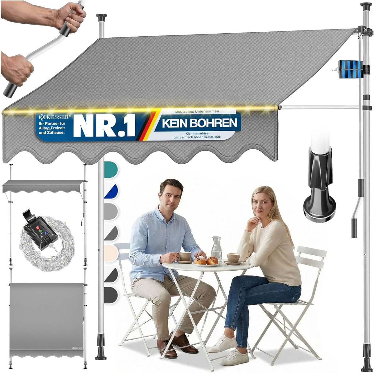 Klemluifel - Balkon luifel - Verticale luifel - 400 cm - Grijs - KESSER®