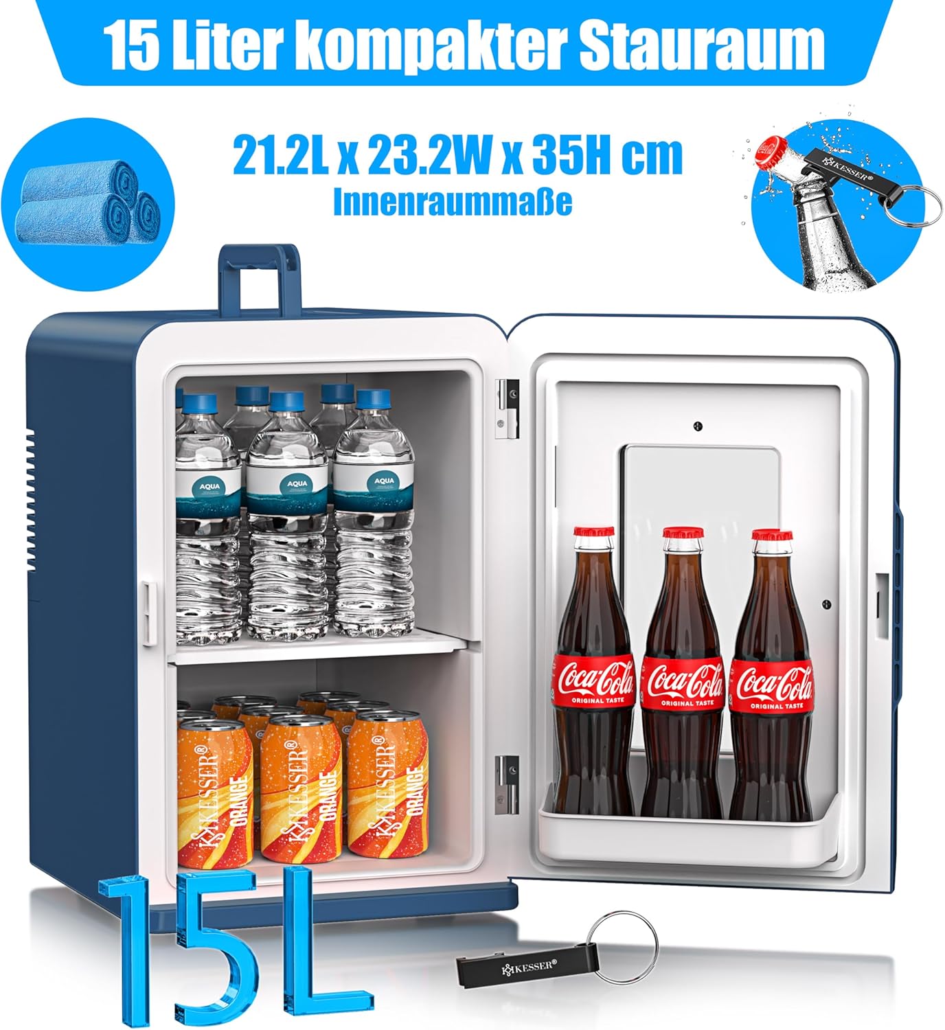 KESSER® Mini-koelkast - 15 Liter - 5-65°C - Marineblauw