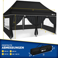 tillvex Paviljoen, 3 x 6 m, waterdicht, pop-up vouwpaviljoen, in hoogte verstelbaar, tuintent, uv-bescherming 50+, partytent met tas voor de tuin, zwart, met 6 zijdelen