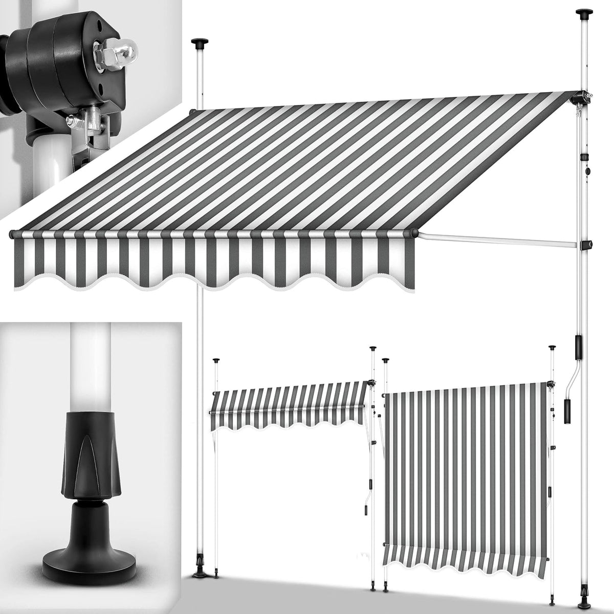 Klemluifel - Balkon luifel - Verticale luifel - 150 cm - Grijs / Wit - Tillvex®