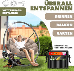 KESSER® Hangstoel met frame Bali hangschommel, hangstoel tot 150 kg, voor binnen en buiten, inclusief kussen en zijtas, hangmand, stalen frame en schuimrubberen zitkussen