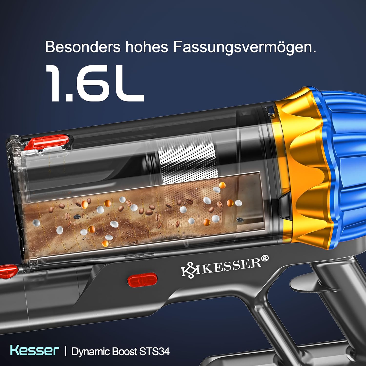KESSER® Accustofzuiger draadloos tot 70 min. looptijd & stil | accustofzuiger met led-display, stofzuiger zonder zak, met anti-klit-vloerborstel voor harde vloeren, tapijt, dierenharen