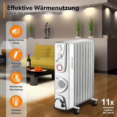 Olieradiator - 2500W Heater - Elektrische kachel - met Thermostaat - Wit - TRESKO®