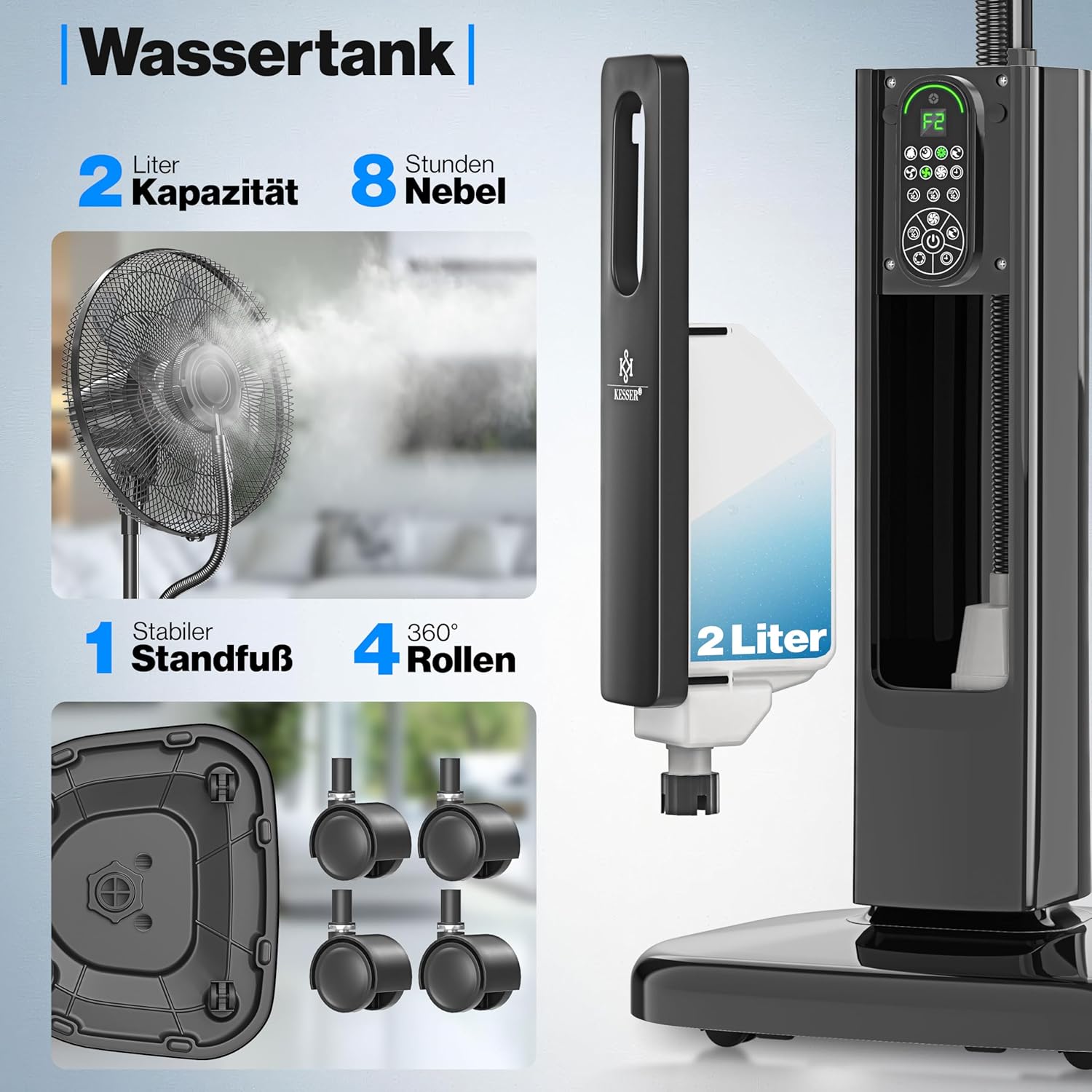 KESSER® Ventilator staand - Statiefventilator - Mist Ventilator - Zwart