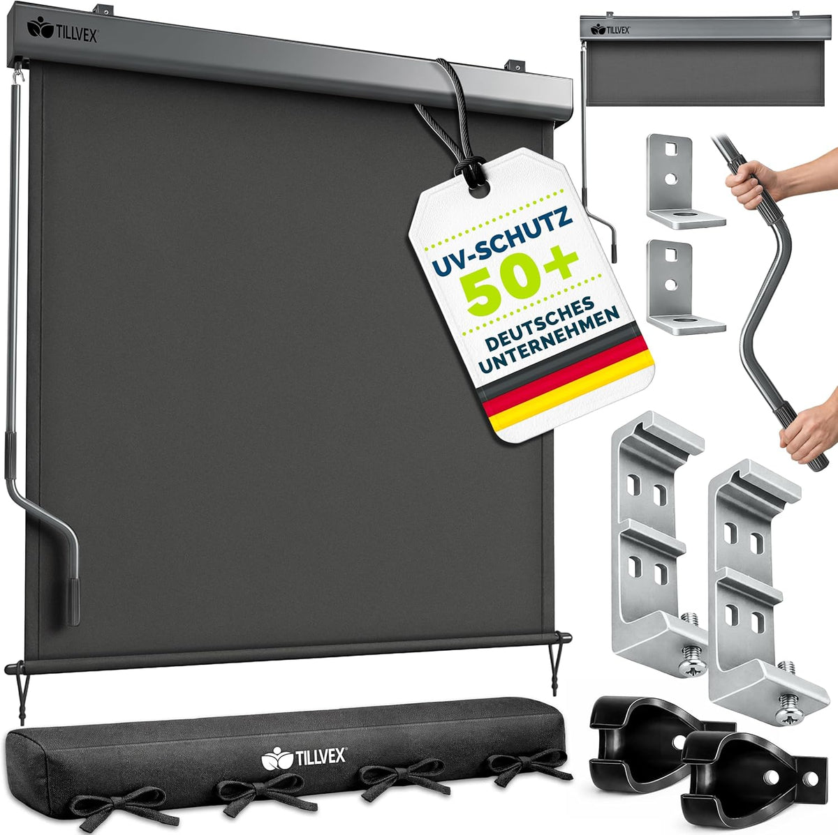 Klemluifel - Balkon luifel - Verticale luifel - 200x250 cm - Antraciet - Tillvex®