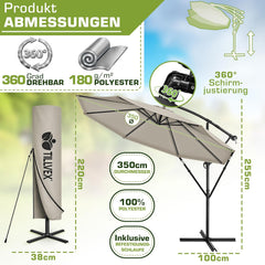 Zweefparasol - Tuinparasol - Parasol 350 cm - Met voet - Met Parasolhoes - Taupe - Tillvex