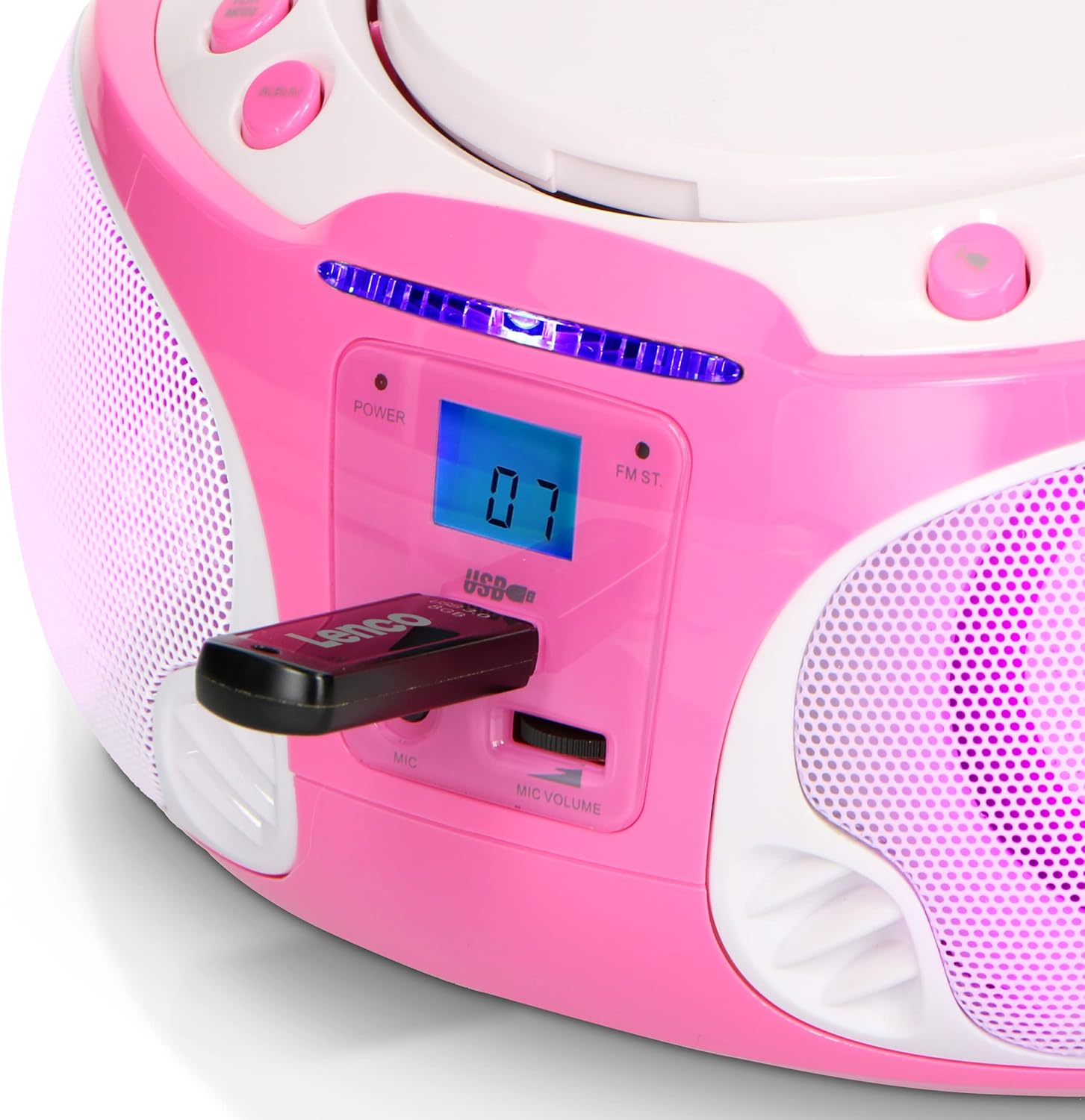 Lenco SCD-650PK - Draagbare radio CD speler met karaokemicrofoon en LED - Roze
