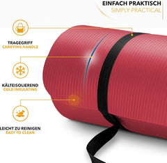 Yogamat - Fitness mat - Sportmat - Yoga mat extra dik - 190x100x1.5 - Rood - TRESKO