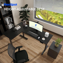 FLEXISPOT 180 x 120 cm, in hoogte verstelbaar bureau, elektrisch, met 4 geheugentoetsen, L-vormig hoekbureau met 3 poten, verstelbaar bureau (zwart)