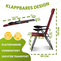 Tuinstoelen verstelbaar - Ligstoel - Set van 2 - Rood - KESSER®