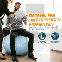Fitness bal - Yoga bal - Pilates bal - Zwangerschapsbal - 85 cm - Lichtblauw - TRESKO