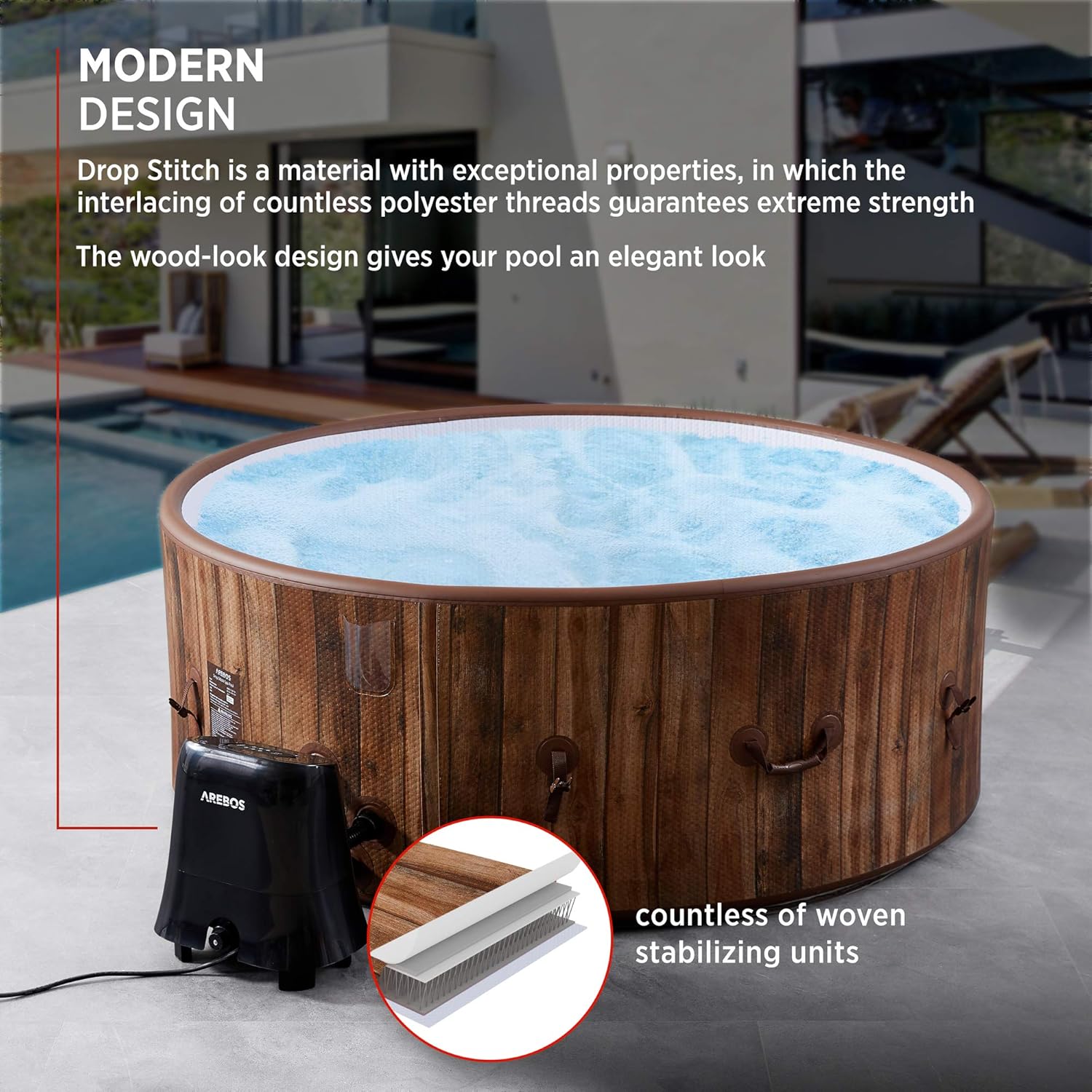 Arebos - Hottub voor Innen en Buiten - 7 Persoons - 130 Luchtstralen - 180 cm - 1120L - Opblaasbaar Bubbelbad Massage