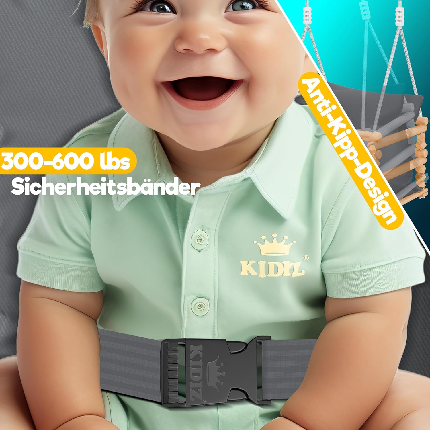 KIDIZ® Babyschommel - Kinderschommel - Baby Swing - Grijs •