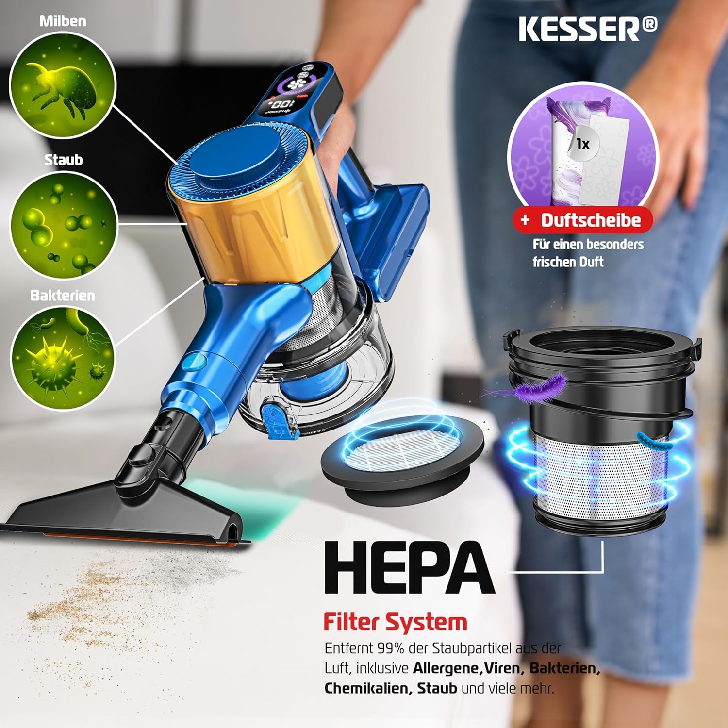 Steelstofzuiger - Draadloos - Stofzuiger Zonder zak - 45KPa - Blauw - KESSER®