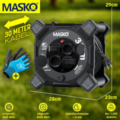 Masko® Kabelhaspel 20 m, verlengkabel met geaarde stopcontacten en wikkelgreep, outdoor kabelhaspel thermobescherming, apparaattrommel IP44, 1000 W ~ 3000 W, inclusief draaggreep en