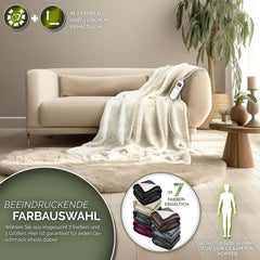 sinnlein® Elektrische deken met automatische uitschakeling, 180 x 130 cm, elektrische warmtedeken met 9 temperatuurniveaus, knuffeldeken, wasbaar, bed, bank, elektrische deken, beige