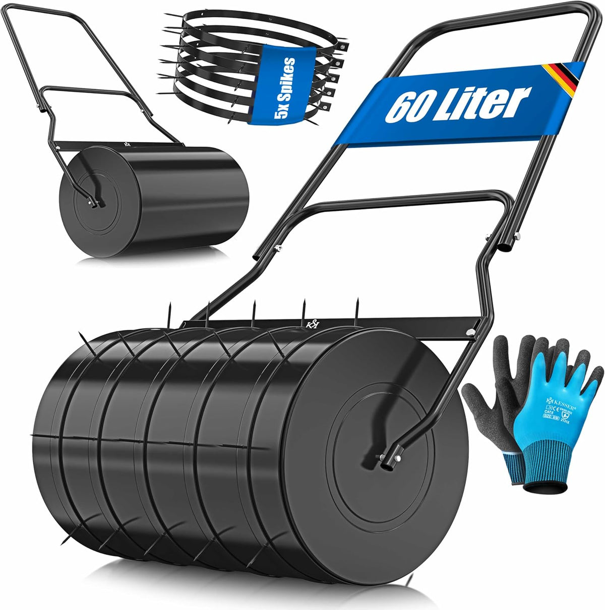 KESSER® Gazonwals - Tuinwals - Vulbaar - 60L - 50cm breed - Zwart
