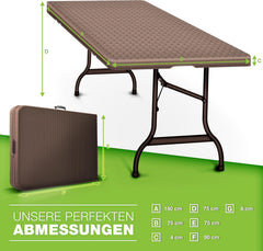 Tillvex® Inklapbare Tafel - Campingtafel - Klaptafel - 180x75cm - Bruin