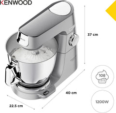 Kenwood Titanium Chef Baker XL - keukenmachine 1200W 7L+5L, geïntegreerde weegschaal, LightLift-roerarm, zilver •