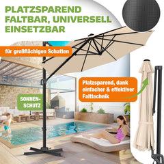 KESSER® Parasol, zweefparasol, SUN rond XL Ø330 cm, 7-voudig verstelbaar, draaibaar, kantelbaar, groot, 360 graden draaibaar, tuinscherm met zwengel, zonbescherming UV50+, incl. windscherm & afdekking