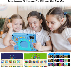 PRITOM TAB7 PRO Kindertablet 7 inch, 64 GB, 3 GB RAM (geüpgraded), peutertablet Android 14 met wifi, dubbele camera, educatieve functies, spelletjes, vooraf geïnstalleerde kindersoftware, ouderlijk toezicht, blauw