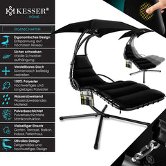 KESSER® Zweefbed met parasol, hangstoel, ligstoel, ligbed H200, L194, B100 cm, relaxstoel, schommelligstoel, hangmat, tot 120 kg belastbaar, kussens - nekkussen, incl. tas