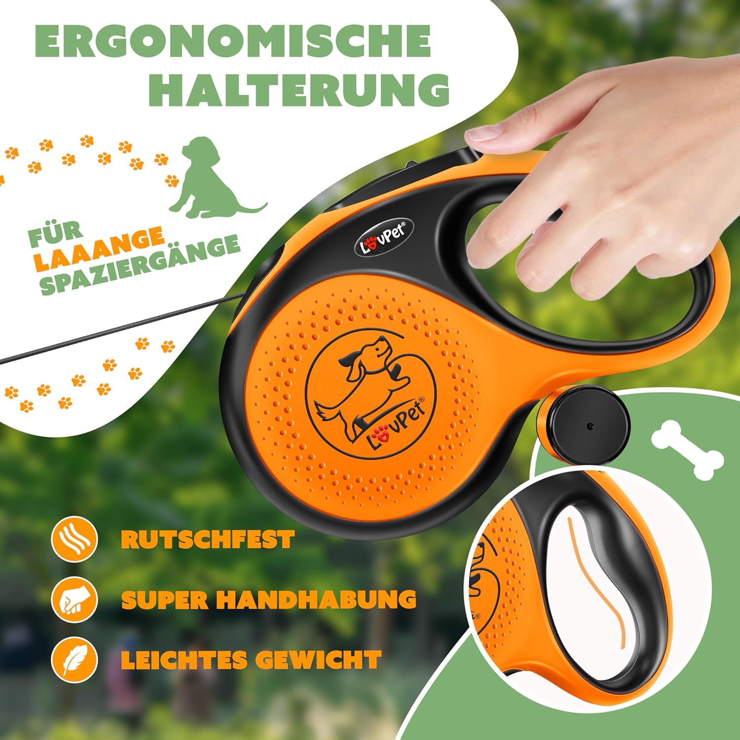 Lovpet® Hondenriem - Rollijn - 3 meter - Antislip - Oranje
