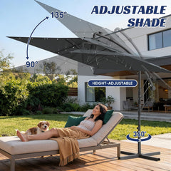 Zweefparasol - Tuinparasol - Parasol 350 cm - Met voet - Met Parasolhoes - Grijs/Zwart - Verdego
